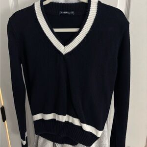 Brandy Melville Black V-Neck Sweater with White Accents